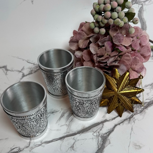 Pottery Barn Pewter Embossed Votive Candle Holders - vintage cottage core - Picture 2 of 11
